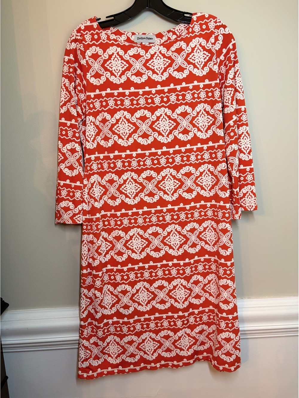 Shelby & Palmer Orange and white 3/4 sleeve dress M